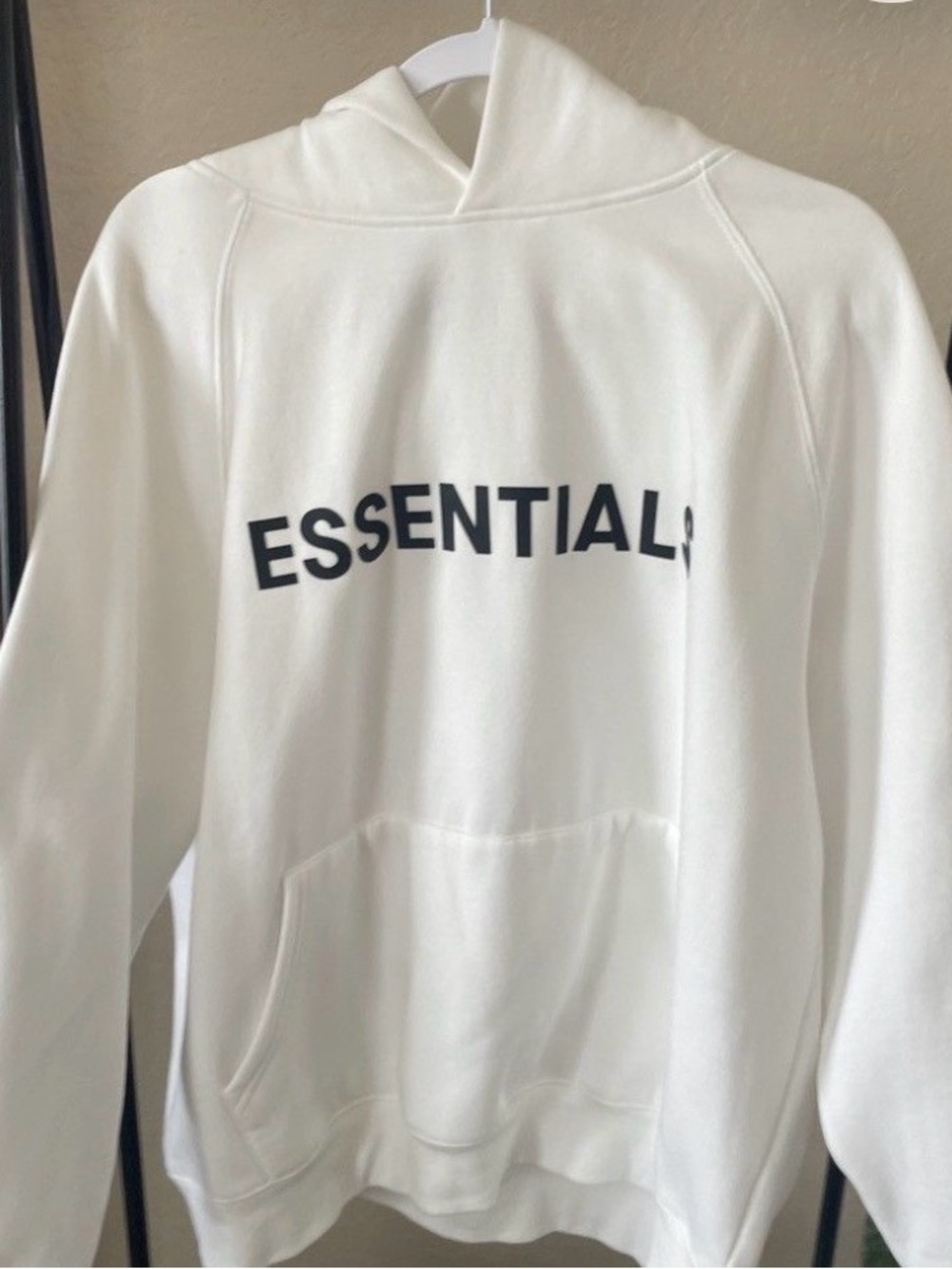 Essentials White Hoodie with Black Logo - Men's Pullover
